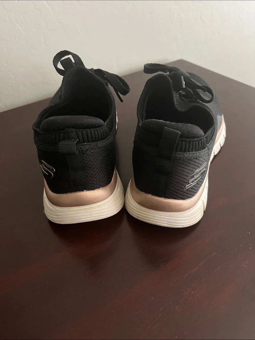 Skechers Black Knit Slip-On Athletic Sneakers with Rose Gold Accent